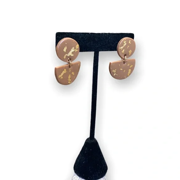 Handmade Nude & Gold Two Tier Clay Earrings - Picture 3 of 3